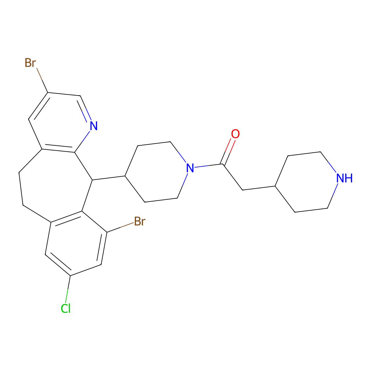 1-{4-[(2R)-6,15-dibromo-13-chloro-4-azatricyclo[9.4.0.0(3),]pentadeca-1(15),3,5,7,11,13-hexaen-2-yl]piperidin-1-yl}-2-(piperidin-4-yl)ethan-1-one molecular structure, CAS 1099484-75-9