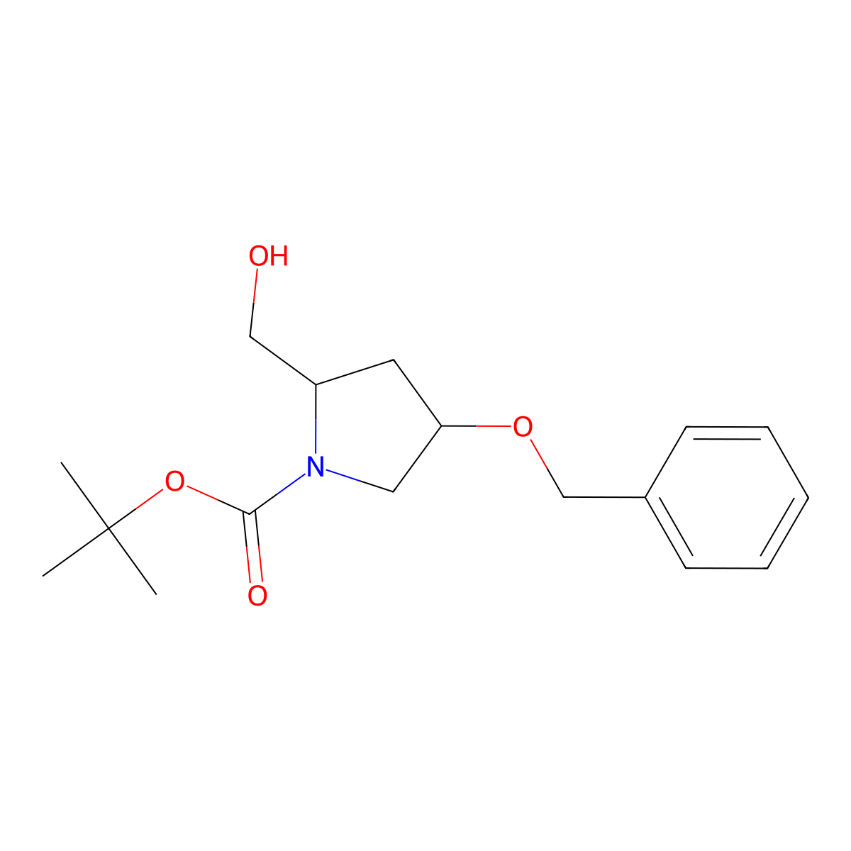 (2S,4R)-tert-butyl 4-(benzyloxy)-2-(hydroxymethyl)pyrrolidine-1-carboxylate molecular structure, CAS 109953-95-9