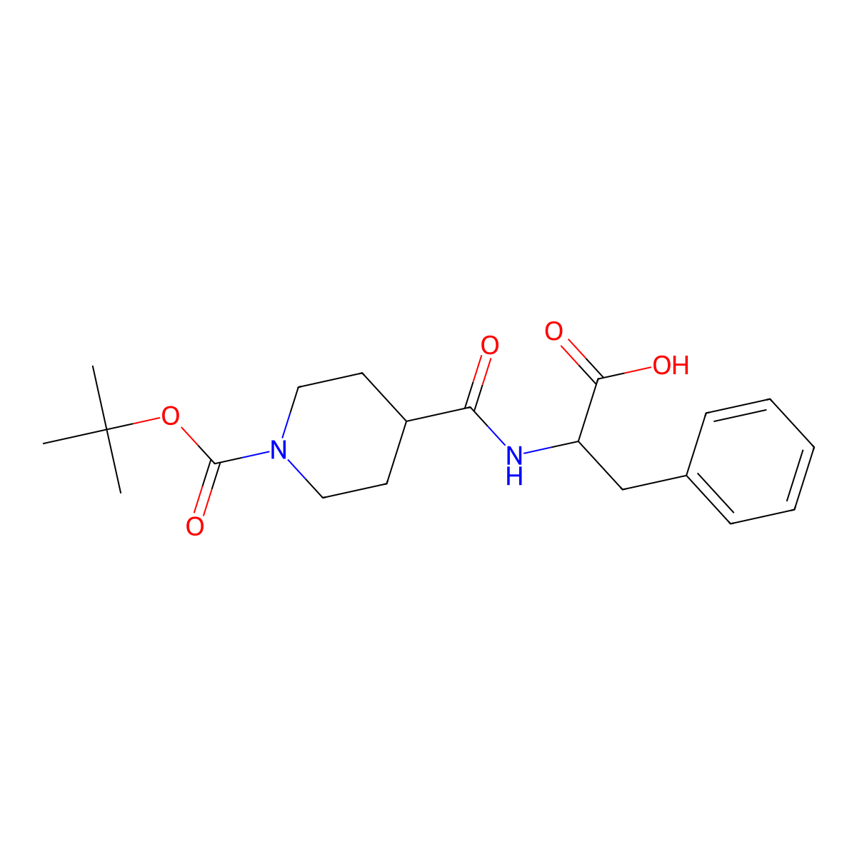 (2S)-2-[[1-[(2-methylpropan-2-yl)oxycarbonyl]piperidine-4-carbonyl]amino]-3-phenylpropanoic acid molecular structure, CAS 1099537-24-2