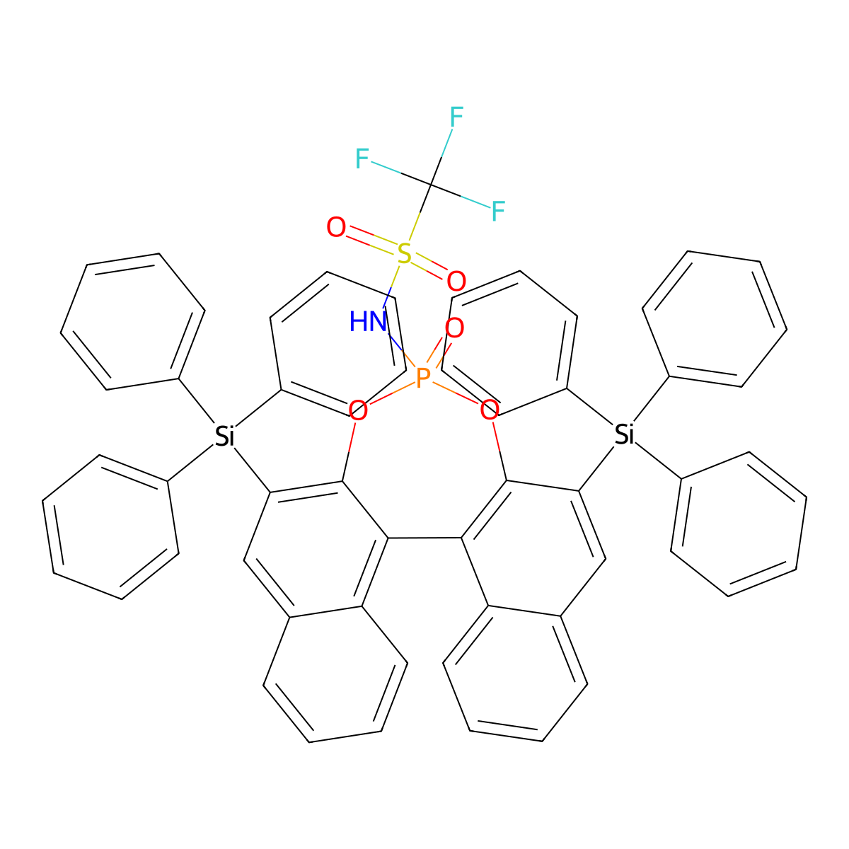 1,1,1-Trifluoro-N-[(11bS)-4-oxido-2,6-bis(triphenylsilyl)dinaphtho[2,1-d:1',2'-f][1,3,2]dioxaphosphepin-4-yl]methanesulfonamide molecular structure, CAS 1099596-63-0