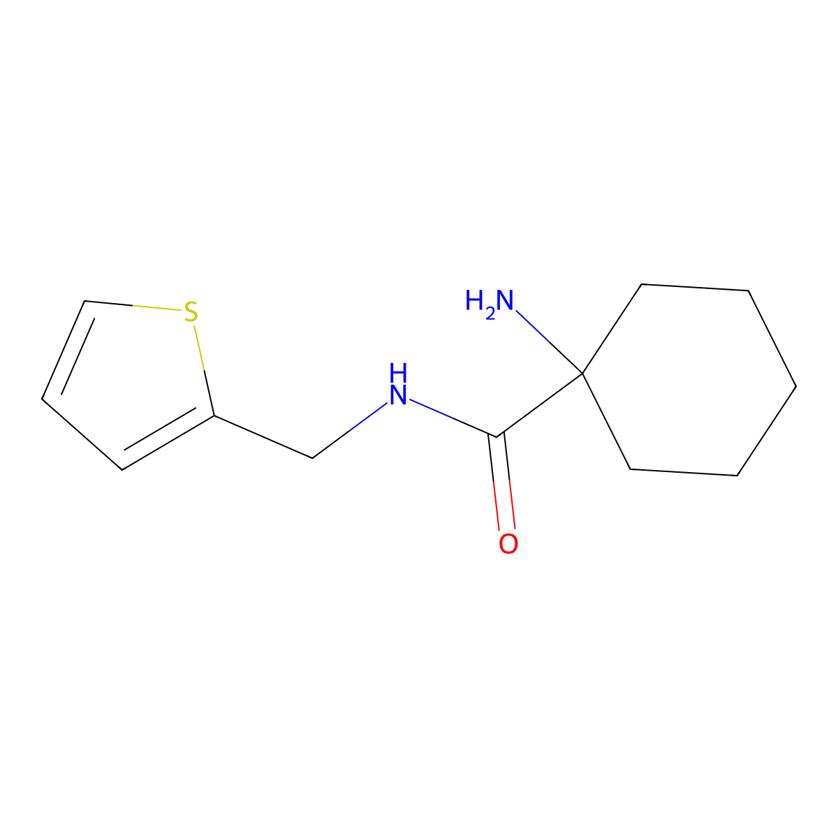 1-amino-N-(thiophen-2-ylmethyl)cyclohexane-1-carboxamide molecular structure, CAS 1099611-15-0