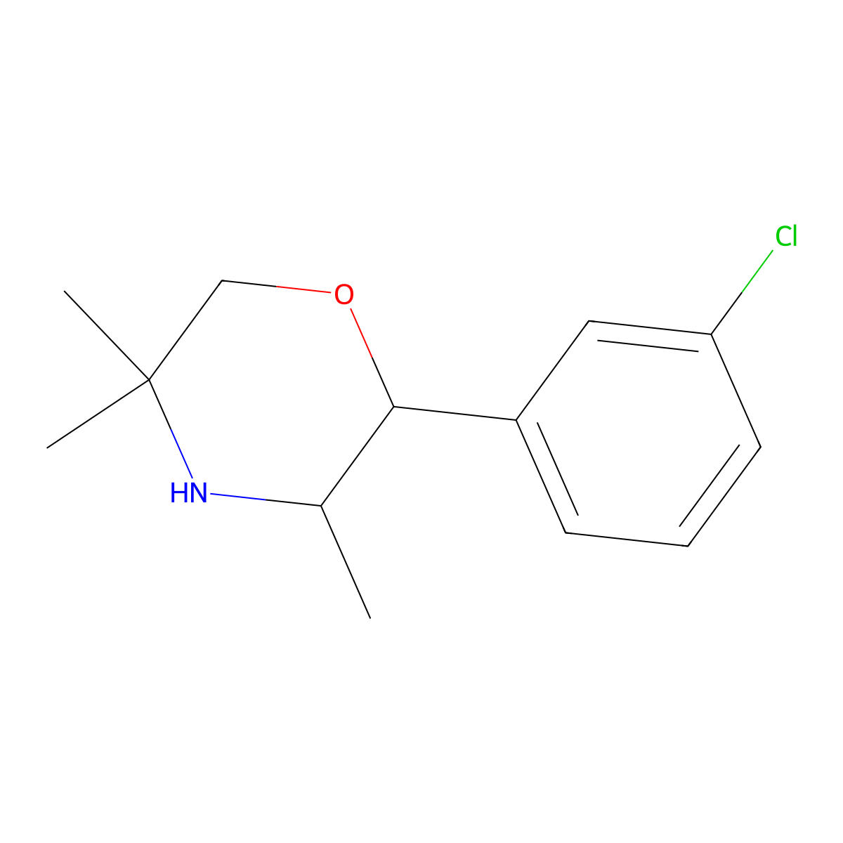 2-(3-Chlorophenyl)-3,5,5-trimethylmorpholine molecular structure, CAS 1099623-13-8