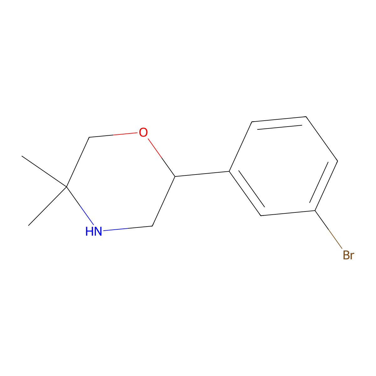 2-(3-Bromophenyl)-5,5-dimethylmorpholine molecular structure, CAS 1099623-30-9
