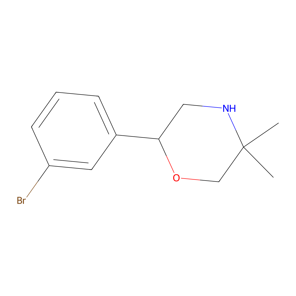 2-(3-Bromophenyl)-5,5-dimethylmorpholine molecular structure, CAS 1099623-30-9