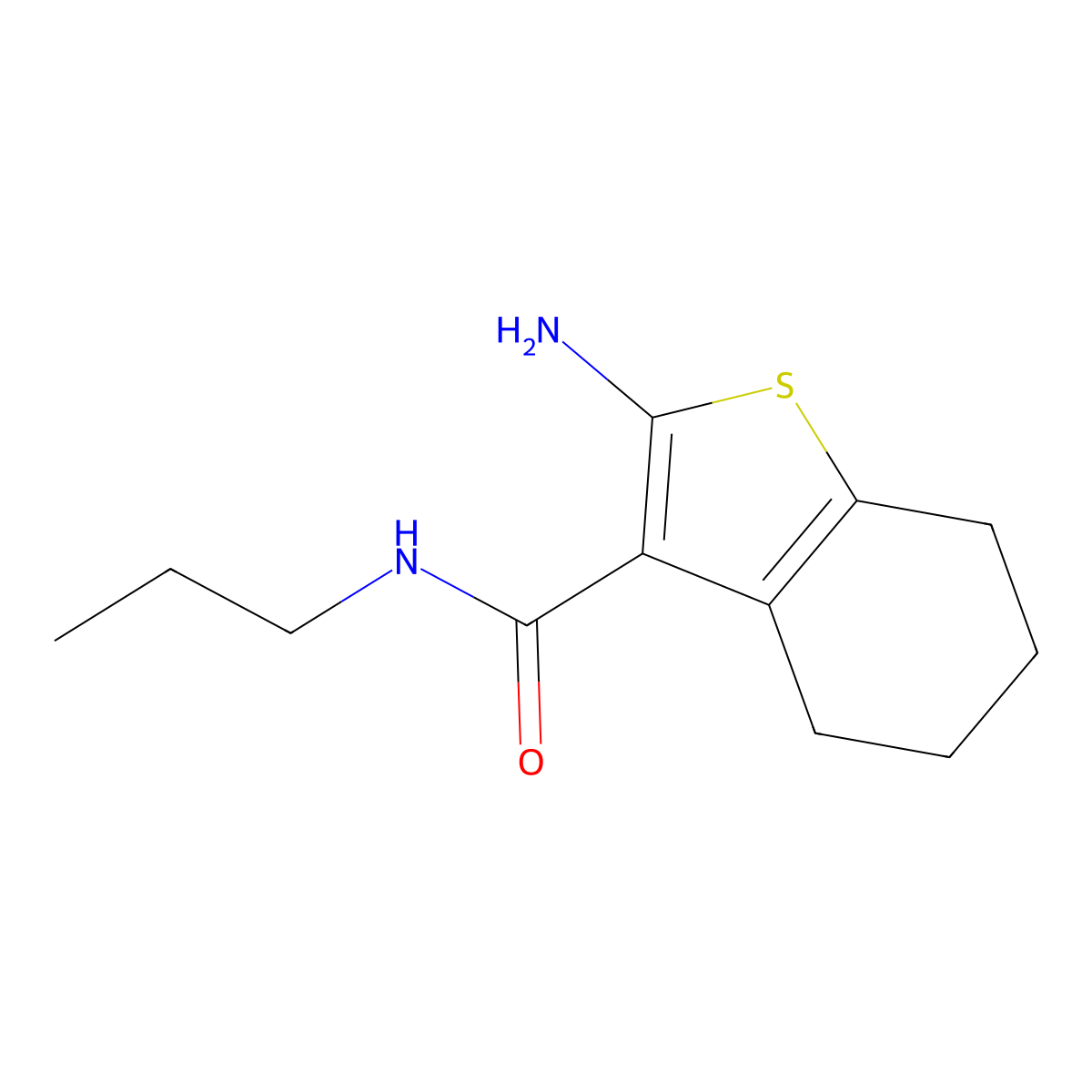 2-amino-N-propyl-4,5,6,7-tetrahydro-1-benzothiophene-3-carboxamide molecular structure, CAS 1099645-20-1