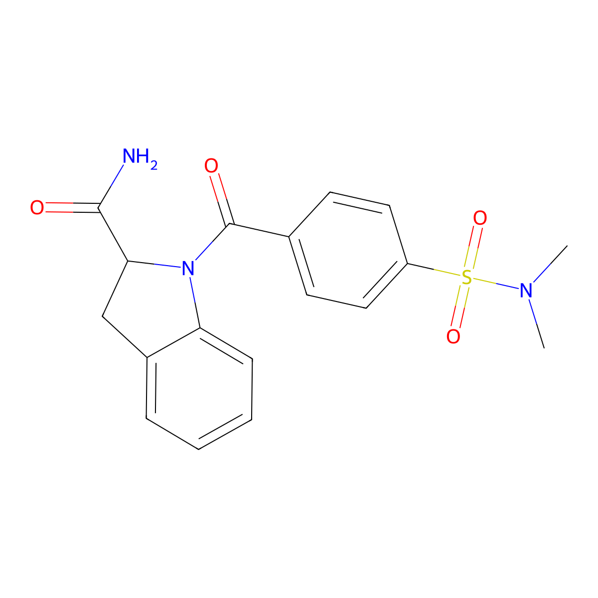 1-(4-(N,N-dimethylsulfamoyl)benzoyl)indoline-2-carboxamide molecular structure, CAS 1099657-67-6