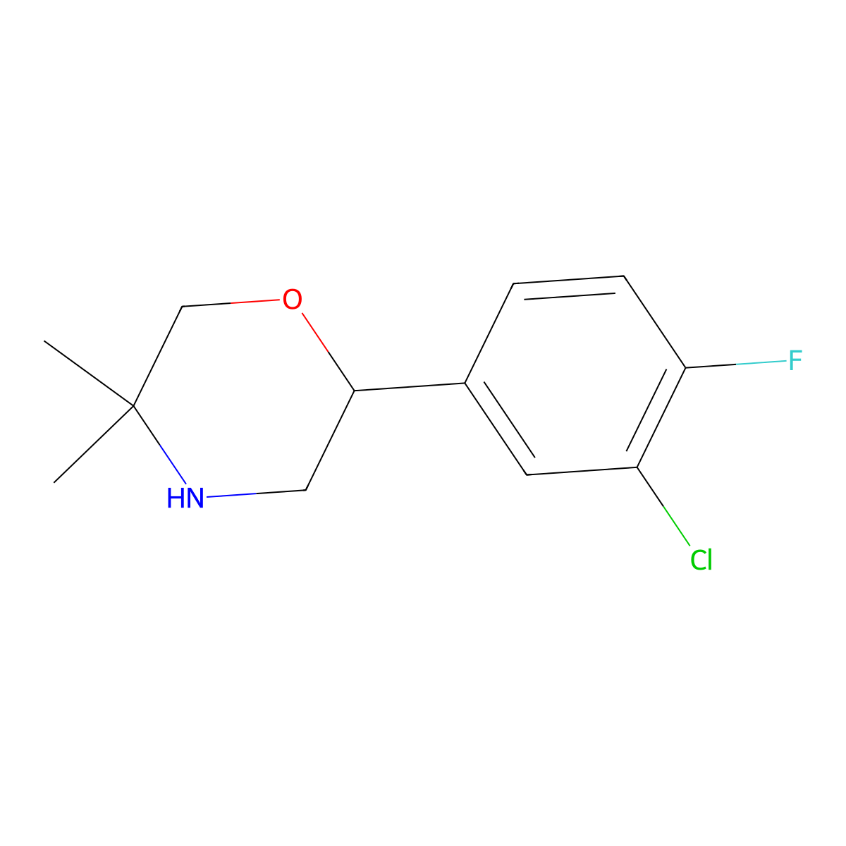 2-(3-Chloro-4-fluorophenyl)-5,5-dimethylmorpholine molecular structure, CAS 1099679-14-7