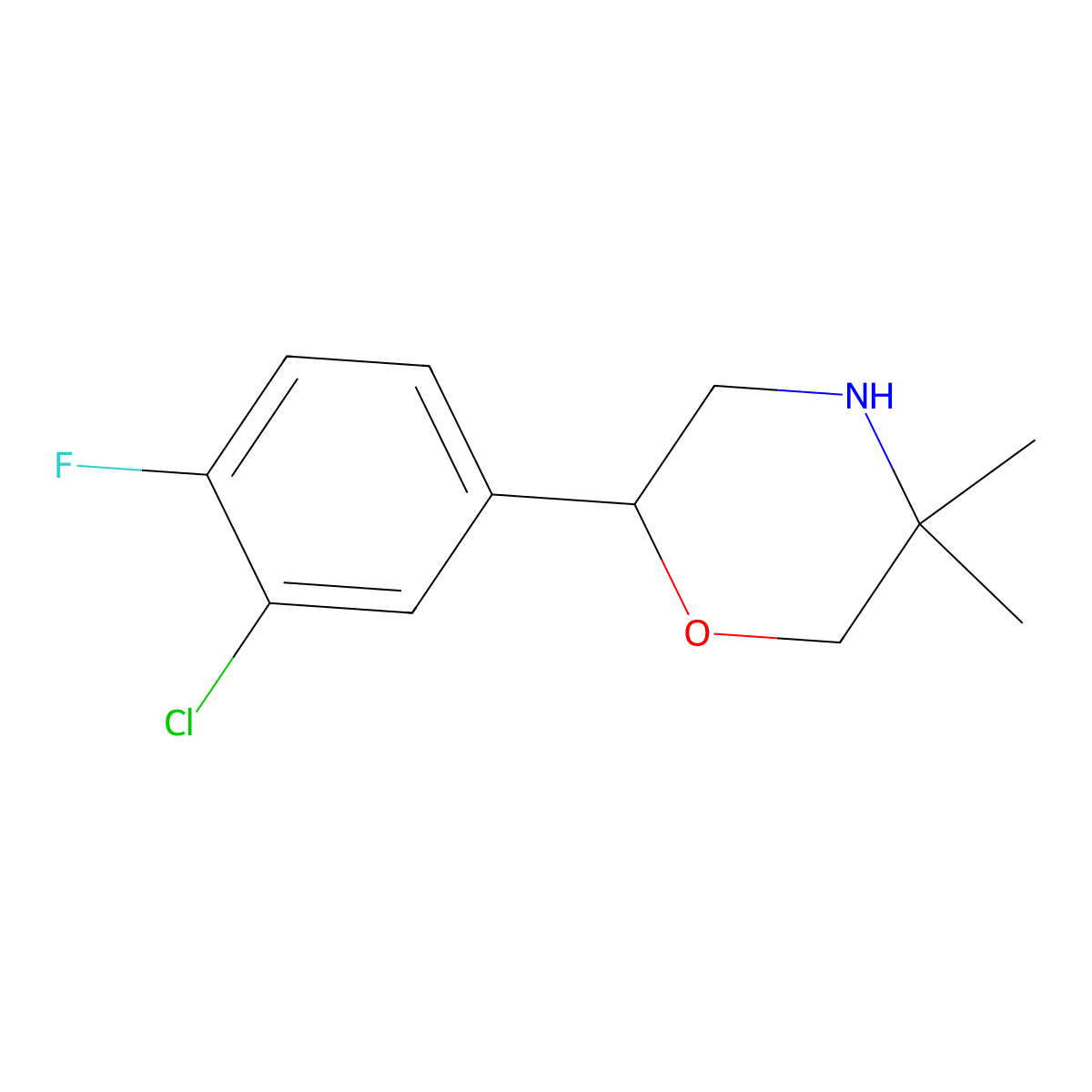 2-(3-Chloro-4-fluorophenyl)-5,5-dimethylmorpholine molecular structure, CAS 1099679-14-7