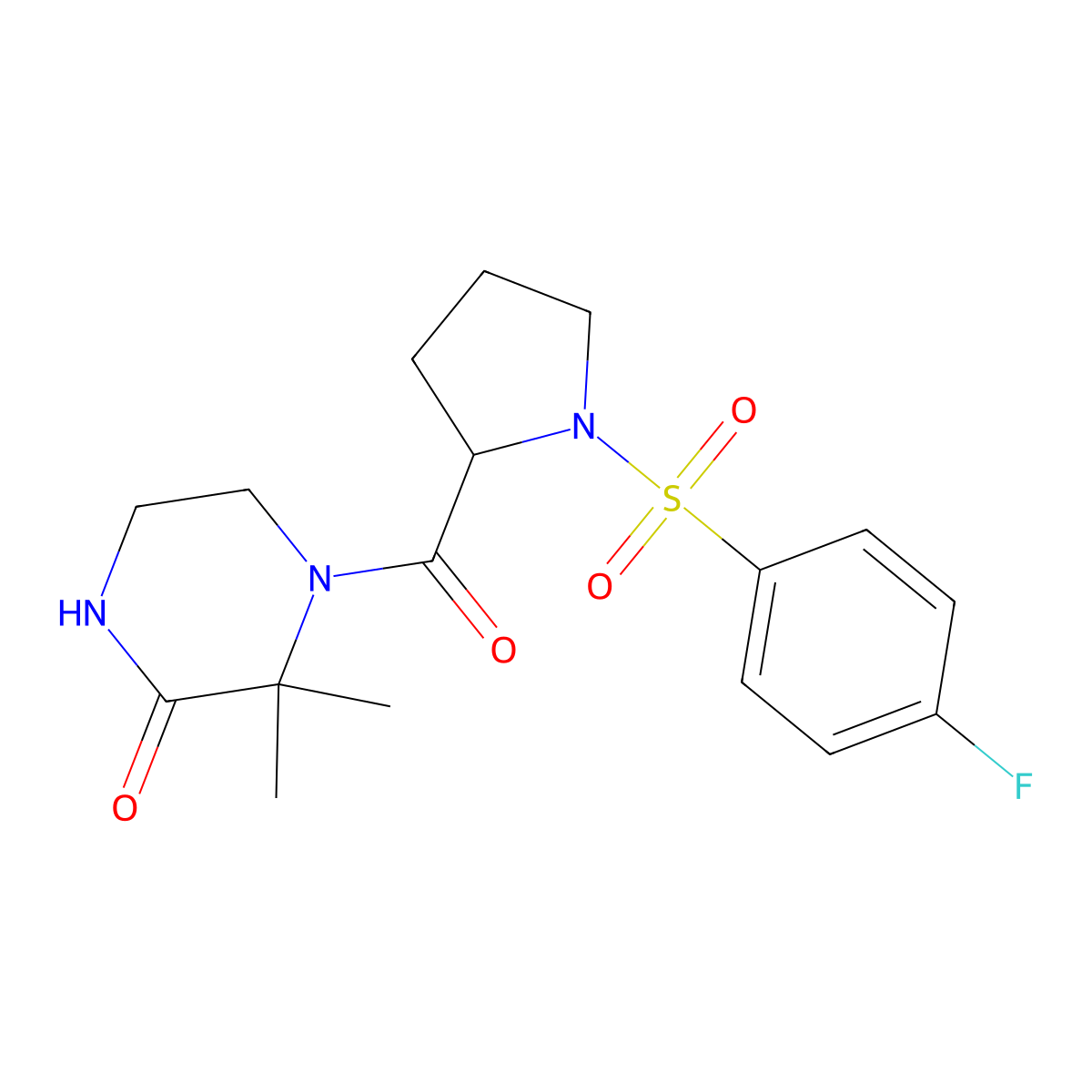 4-(1-((4-Fluorophenyl)sulfonyl)pyrrolidine-2-carbonyl)-3,3-dimethylpiperazin-2-one molecular structure, CAS 1099740-49-4