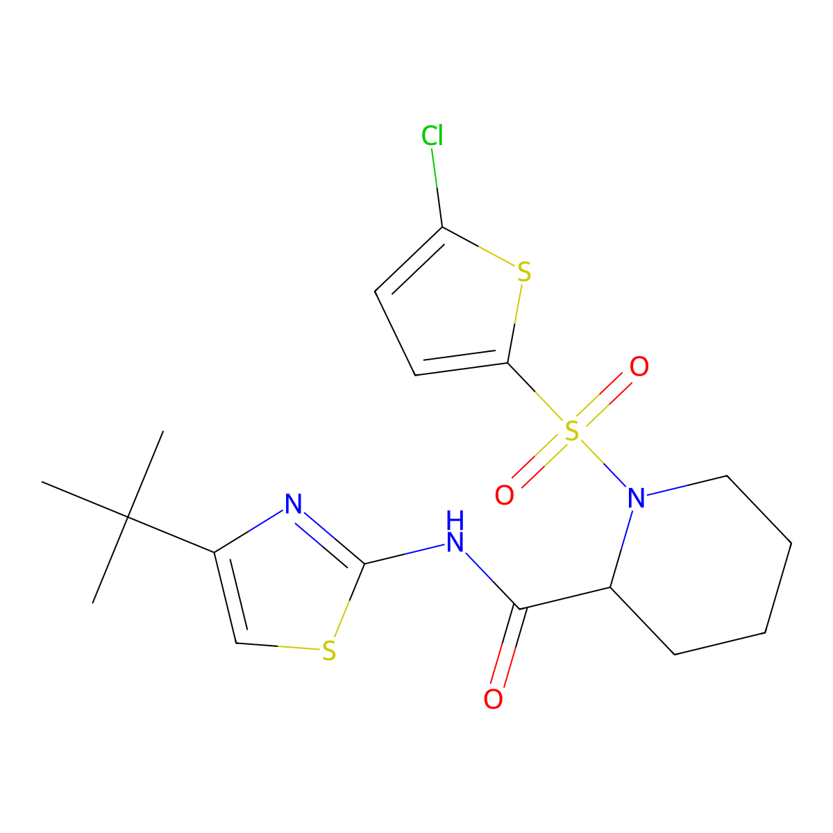 N-(4-(tert-butyl)thiazol-2-yl)-1-((5-chlorothiophen-2-yl)sulfonyl)piperidine-2-carboxamide molecular structure, CAS 1099753-26-0