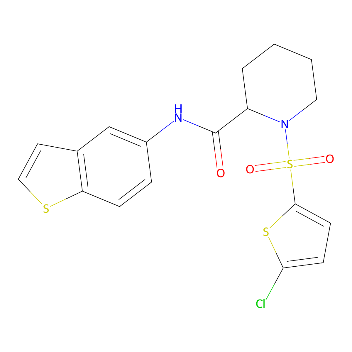 N-(benzo[b]thiophen-5-yl)-1-((5-chlorothiophen-2-yl)sulfonyl)piperidine-2-carboxamide molecular structure, CAS 1099755-43-7