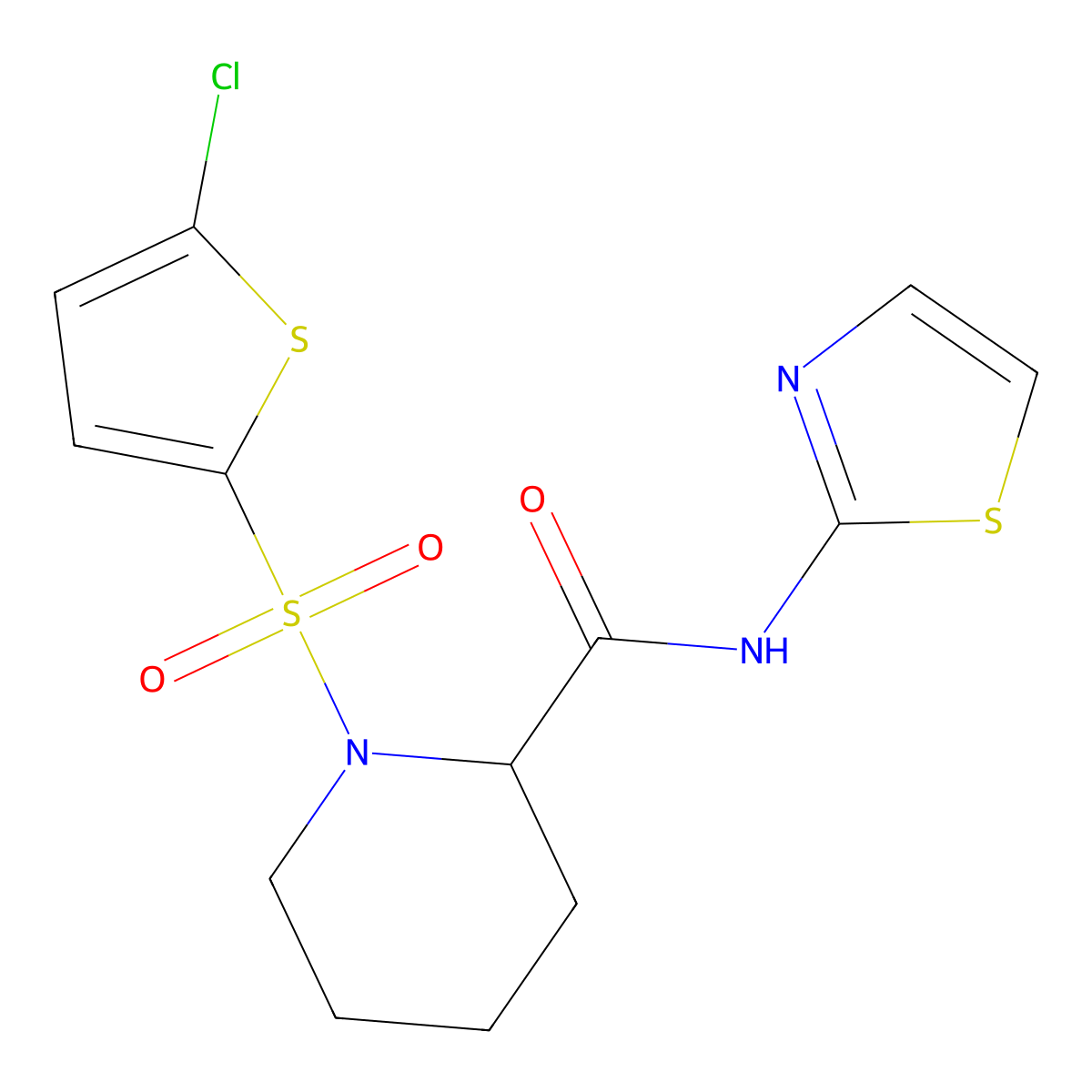 1-((5-chlorothiophen-2-yl)sulfonyl)-N-(thiazol-2-yl)piperidine-2-carboxamide molecular structure, CAS 1099765-93-1