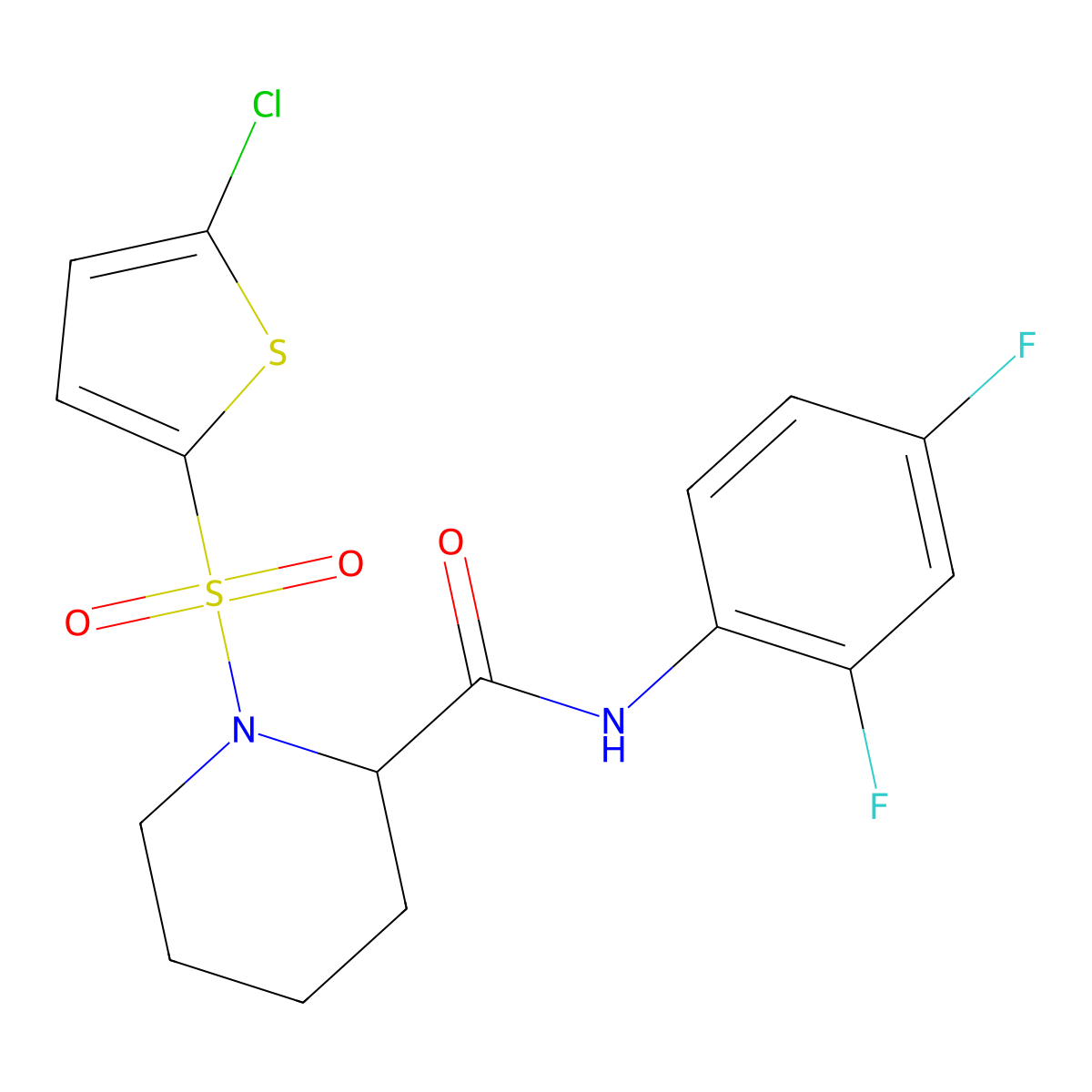 1-((5-chlorothiophen-2-yl)sulfonyl)-N-(2,4-difluorophenyl)piperidine-2-carboxamide molecular structure, CAS 1099766-03-6
