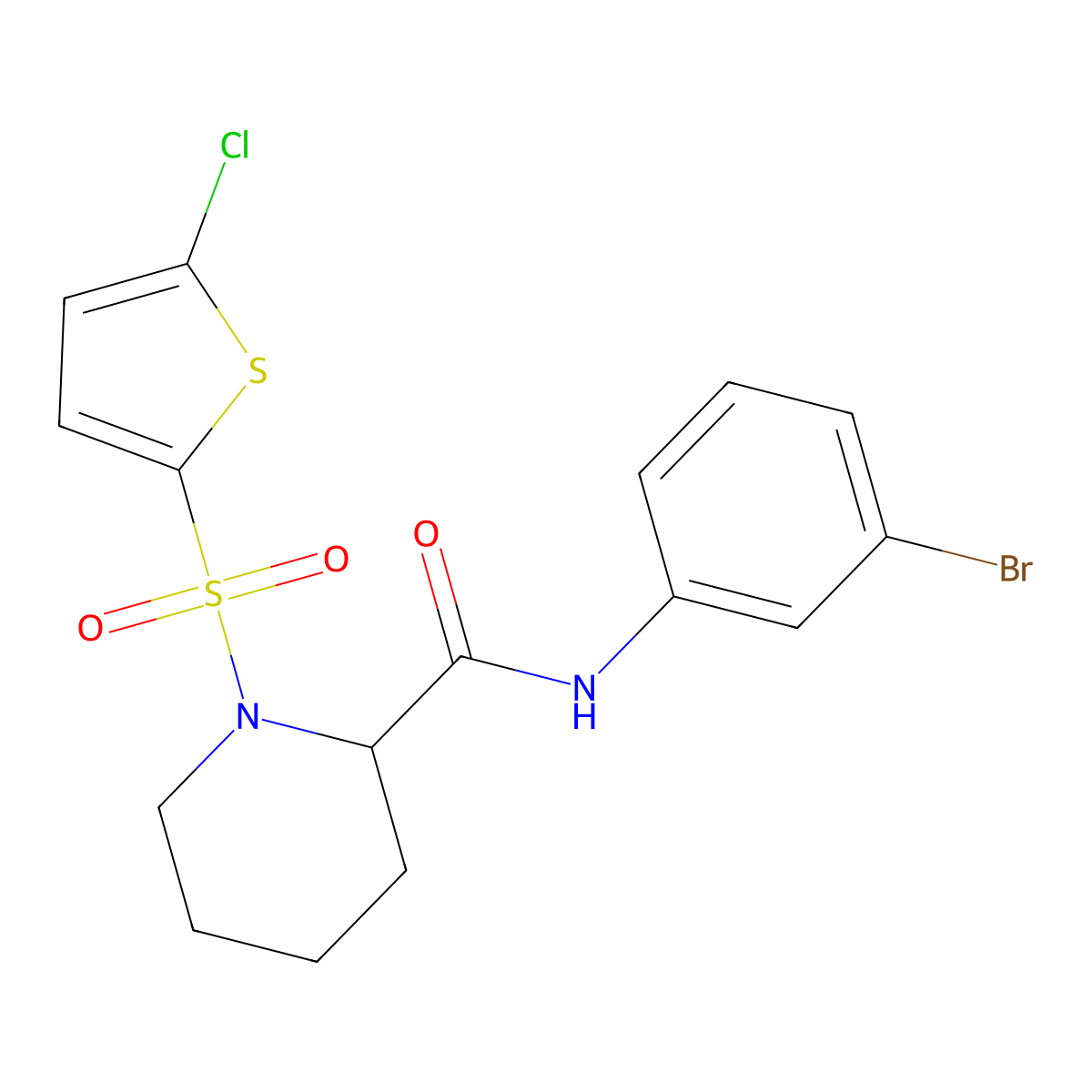 N-(3-bromophenyl)-1-((5-chlorothiophen-2-yl)sulfonyl)piperidine-2-carboxamide molecular structure, CAS 1099772-88-9
