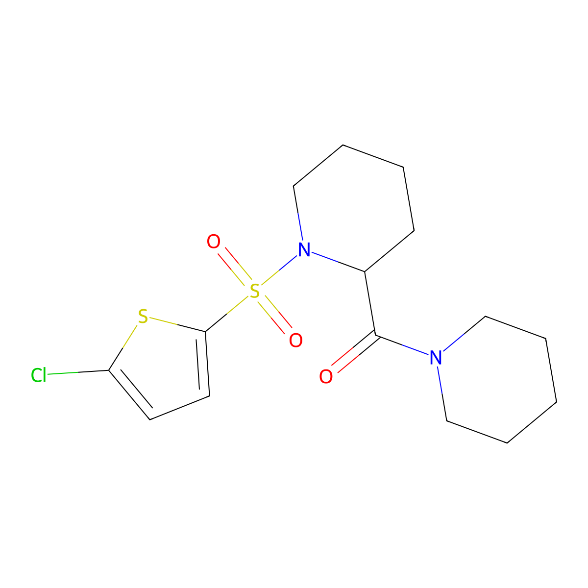 (1-((5-Chlorothiophen-2-yl)sulfonyl)piperidin-2-yl)(piperidin-1-yl)methanone molecular structure, CAS 1099783-67-1