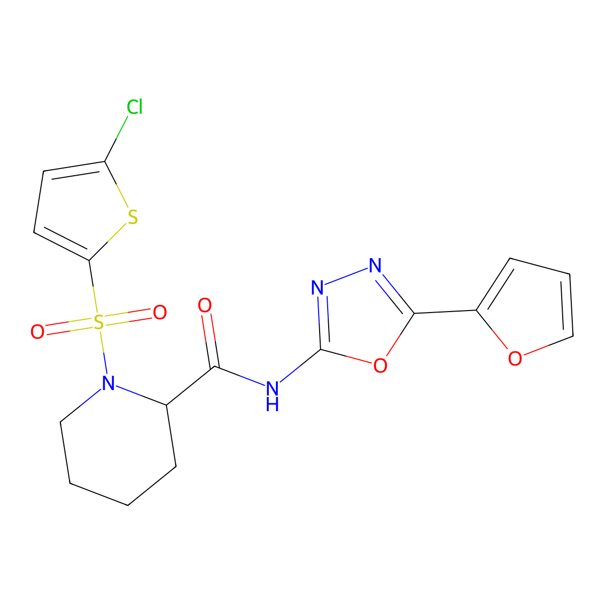 1-[(5-chlorothiophen-2-yl)sulfonyl]-N-[5-(furan-2-yl)-1,3,4-oxadiazol-2-yl]piperidine-2-carboxamide molecular structure, CAS 1099784-25-4