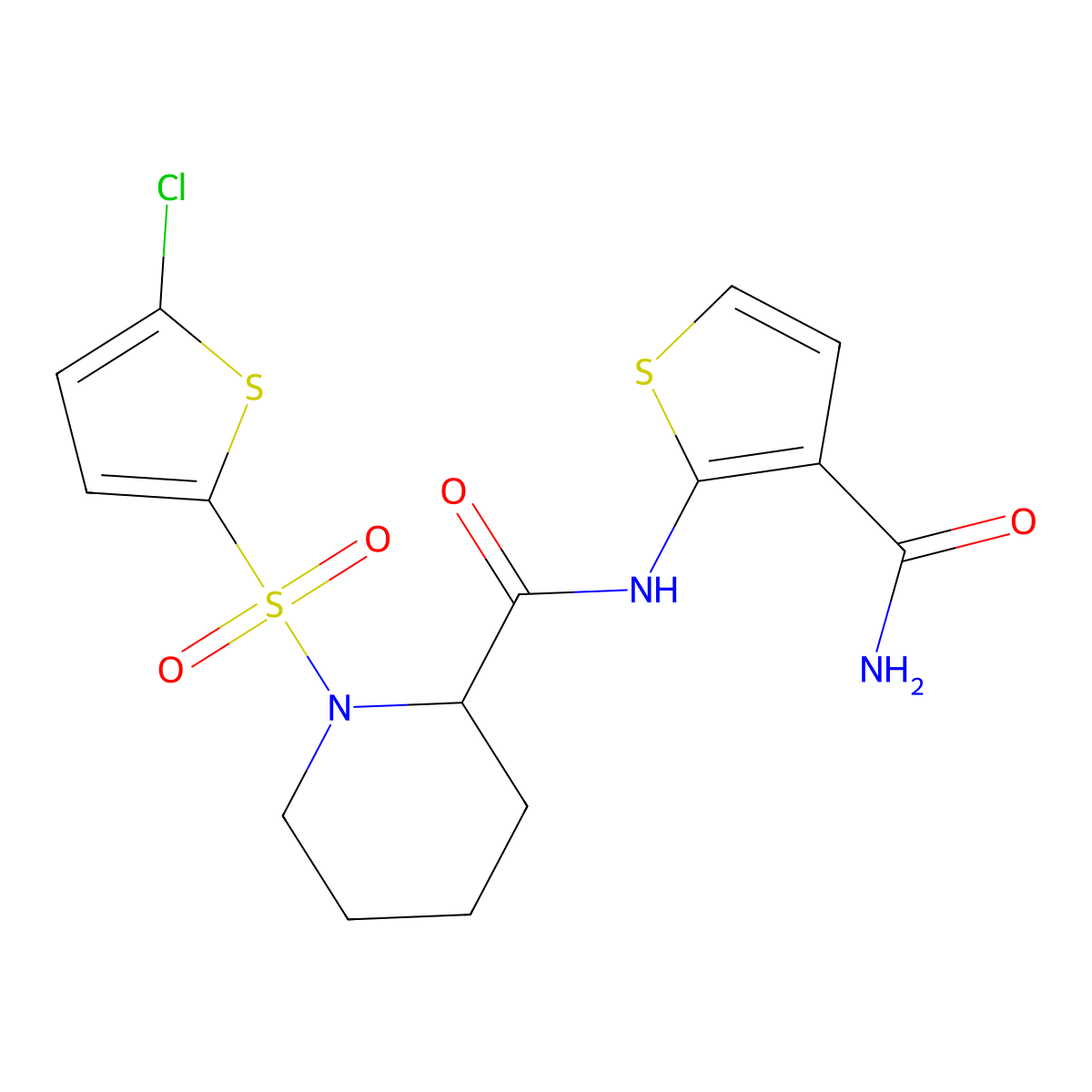 N-(3-carbamoylthiophen-2-yl)-1-[(5-chlorothiophen-2-yl)sulfonyl]piperidine-2-carboxamide molecular structure, CAS 1099784-68-5