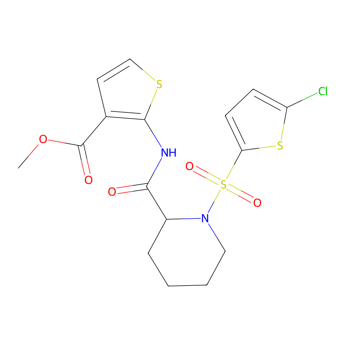 Methyl 2-(1-((5-chlorothiophen-2-yl)sulfonyl)piperidine-2-carboxamido)thiophene-3-carboxylate molecular structure, CAS 1099785-76-8
