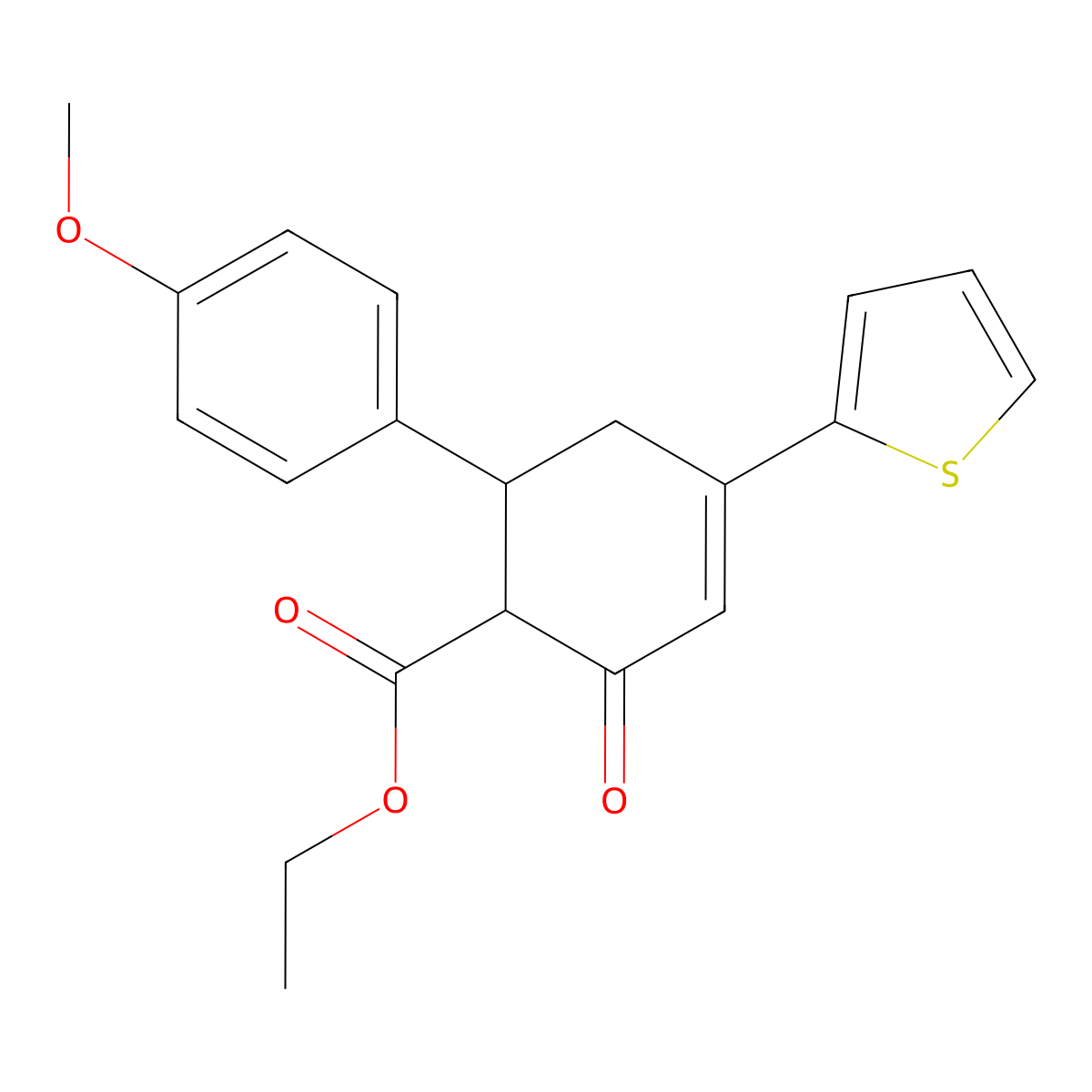 Ethyl 6-(4-methoxyphenyl)-2-oxo-4-(thiophen-2-yl)cyclohex-3-ene-1-carboxylate molecular structure, CAS 109979-75-1