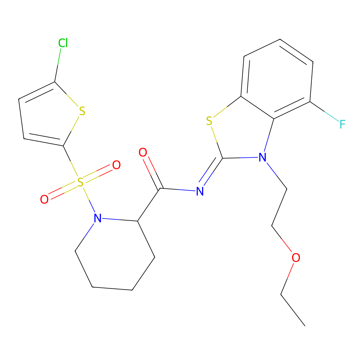 (E)-1-((5-chlorothiophen-2-yl)sulfonyl)-N-(3-(2-ethoxyethyl)-4-fluorobenzo[d]thiazol-2(3H)-ylidene)piperidine-2-carboxamide molecular structure, CAS 1099791-10-2