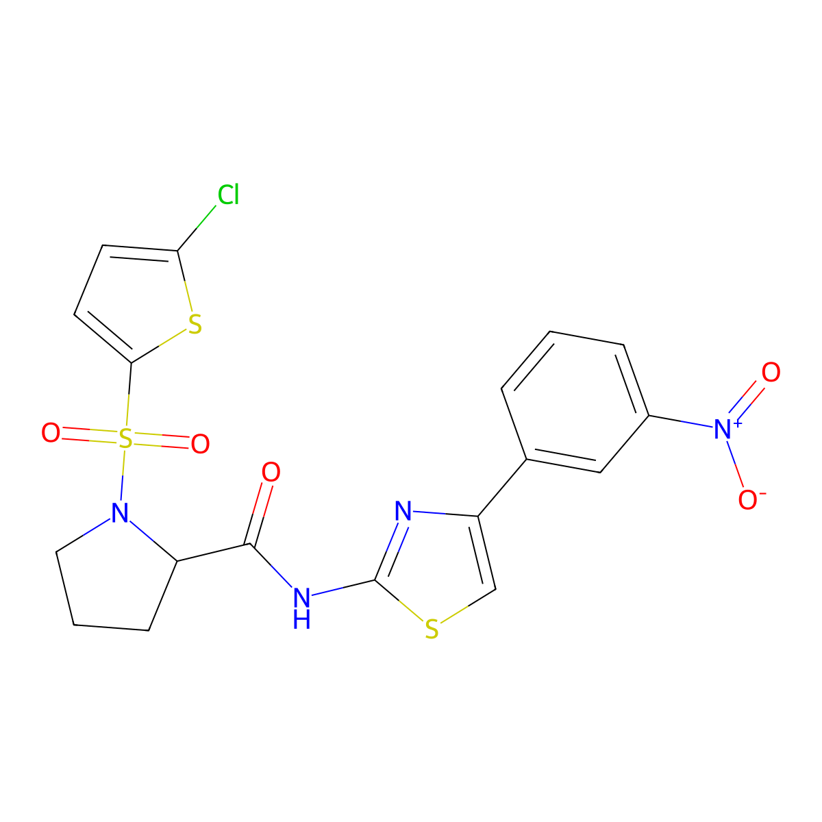 1-((5-chlorothiophen-2-yl)sulfonyl)-N-(4-(3-nitrophenyl)thiazol-2-yl)pyrrolidine-2-carboxamide molecular structure, CAS 1099798-56-7