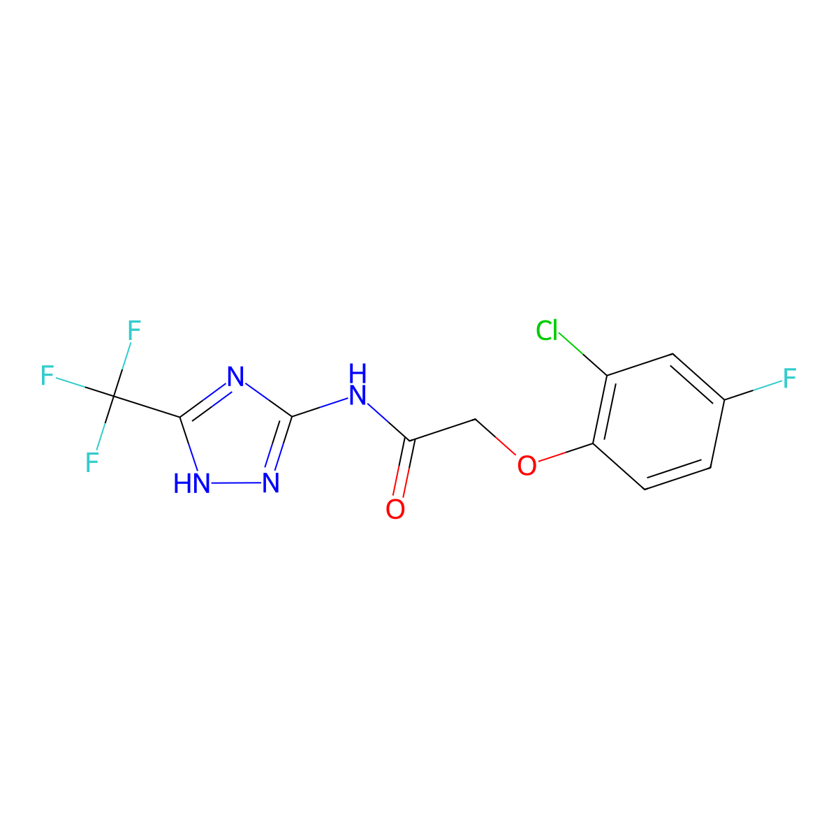 2-(2-chloro-4-fluorophenoxy)-N-[5-(trifluoromethyl)-4H-1,2,4-triazol-3-yl]acetamide molecular structure, CAS 1100040-91-2