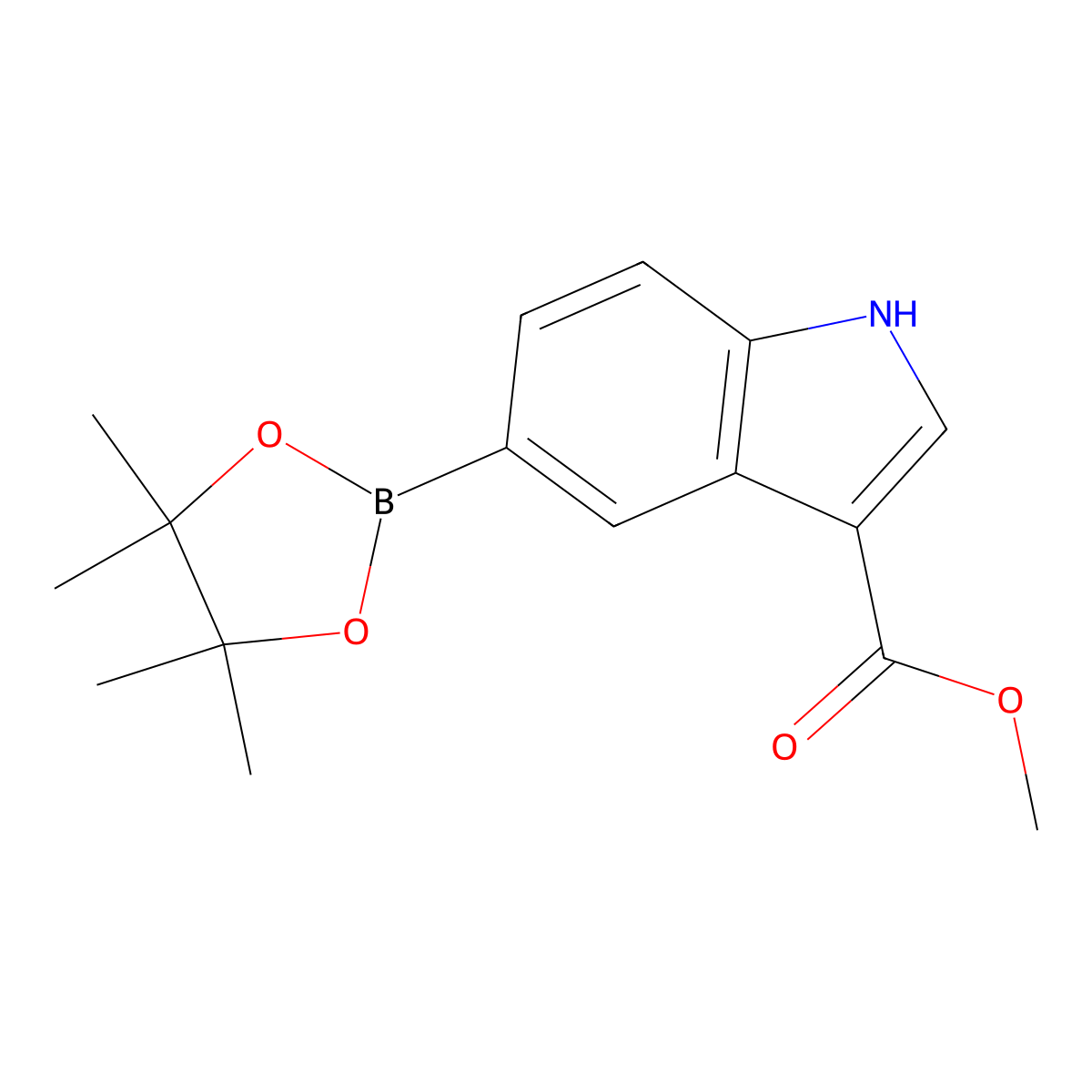 methyl 5-(4,4,5,5-tetramethyl-1,3,2-dioxaborolan-2-yl)-1H-indole-3-carboxylate molecular structure, CAS 1100052-63-8