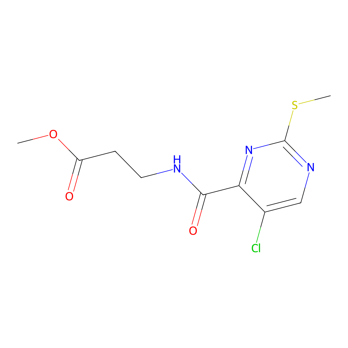 Methyl 3-[(5-chloro-2-methylthiopyrimidin-4-yl)carbonylamino]propanoate molecular structure, CAS 1100076-41-2