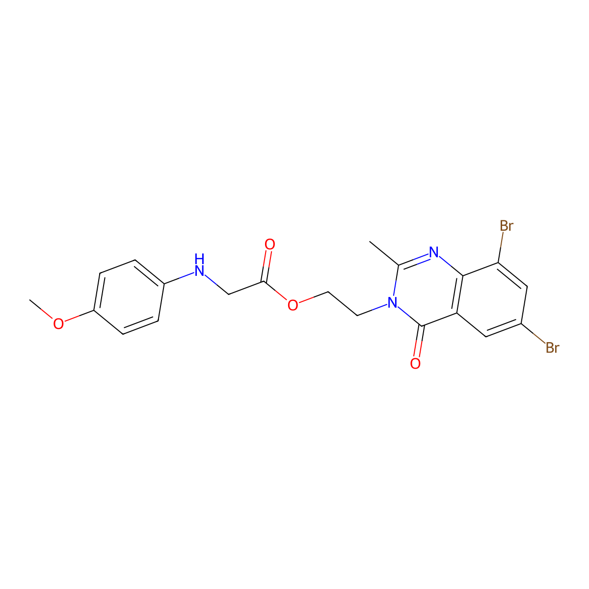 Glycine, N-(4-methoxyphenyl)-, 2-(6,8-dibromo-2-methyl-4-oxo-3(4H)-quinazolinyl)ethyl ester molecular structure, CAS 110009-16-0