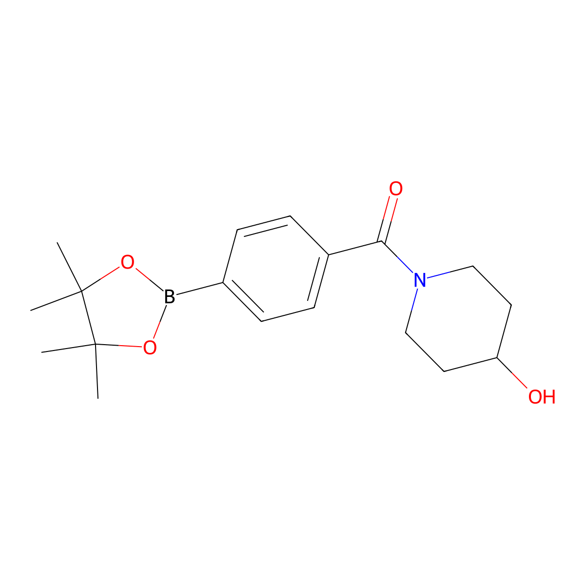 (4-Hydroxypiperidin-1-YL)(4-(4,4,5,5-tetramethyl-1,3,2-dioxaborolan-2-YL)phenyl)methanone molecular structure, CAS 1100094-82-3