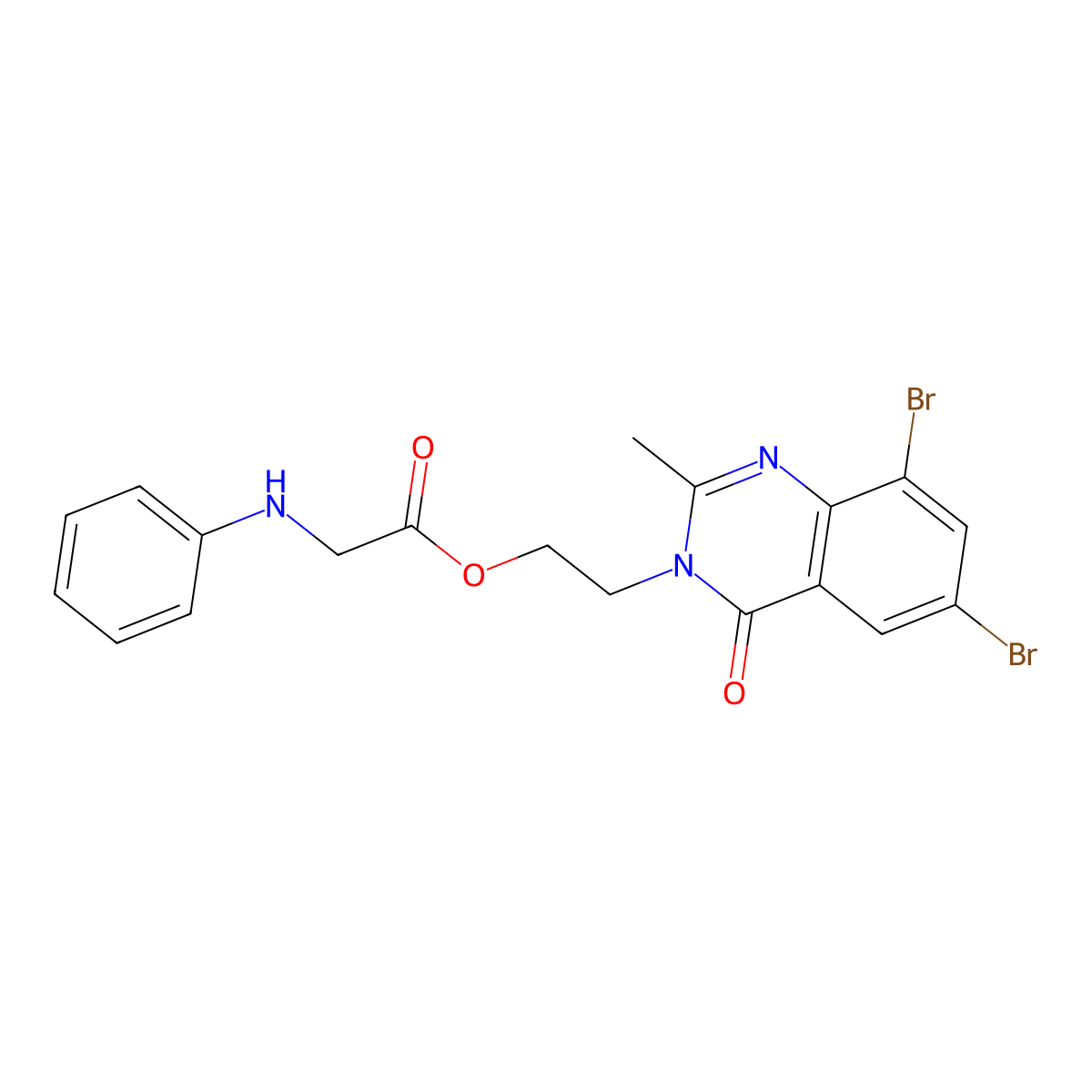 Glycine, N-phenyl-, 2-(6,8-dibromo-2-methyl-4-oxo-3(4H)-quinazolinyl)ethyl ester molecular structure, CAS 110022-76-9
