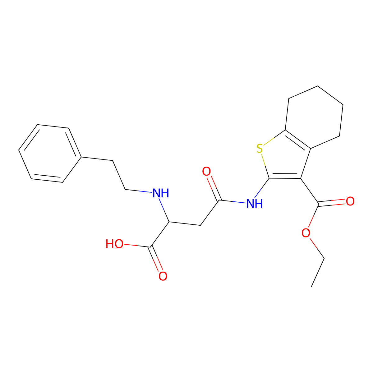4-((3-(Ethoxycarbonyl)-4,5,6,7-tetrahydrobenzo[b]thiophen-2-yl)amino)-4-oxo-2-(phenethylamino)butanoic acid molecular structure, CAS 1100220-82-3