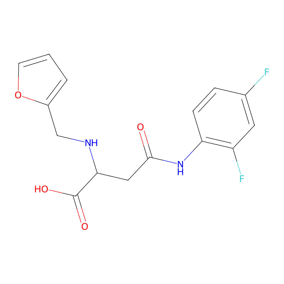 4-((2,4-Difluorophenyl)amino)-2-((furan-2-ylmethyl)amino)-4-oxobutanoic acid molecular structure, CAS 1100221-32-6