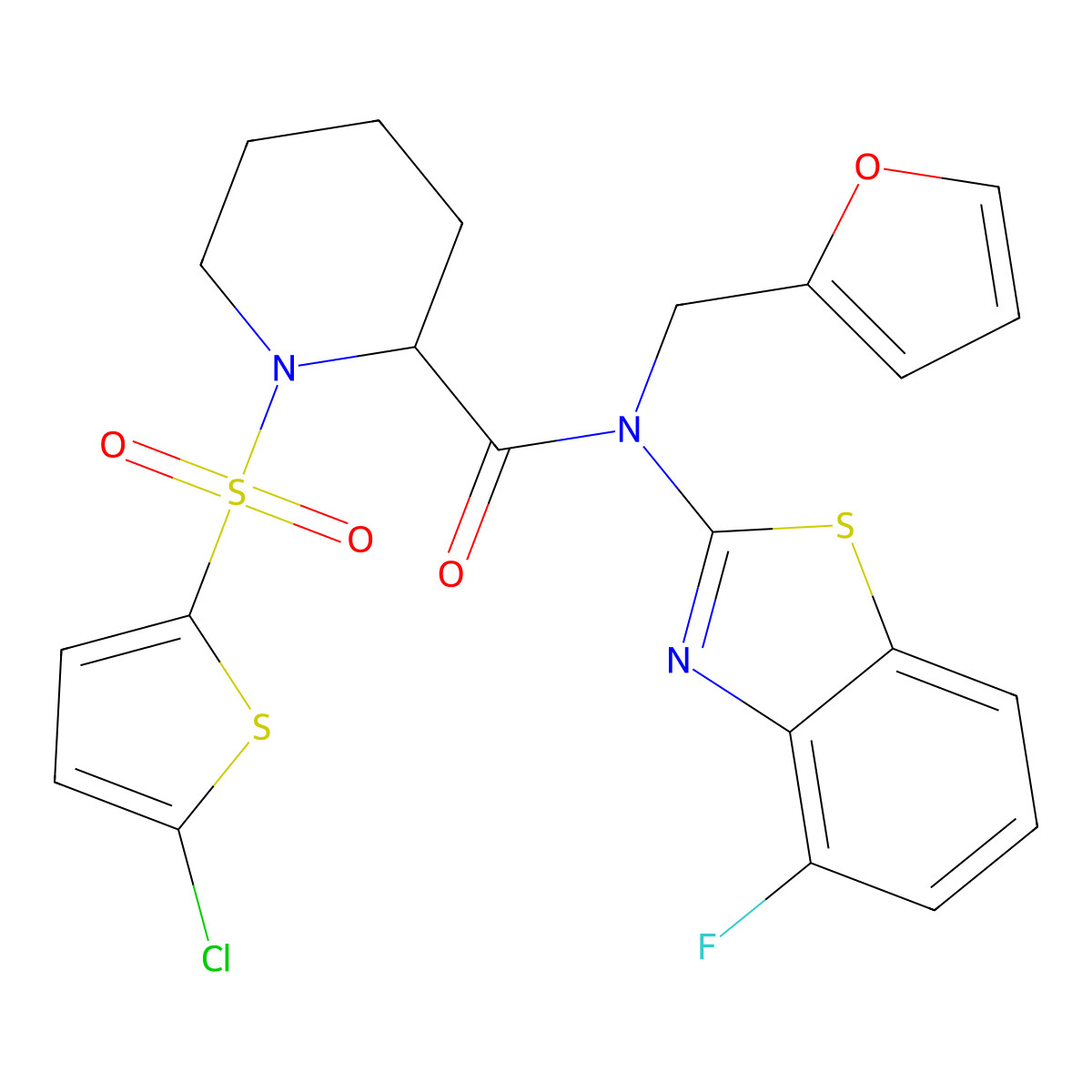 1-((5-chlorothiophen-2-yl)sulfonyl)-N-(4-fluorobenzo[d]thiazol-2-yl)-N-(furan-2-ylmethyl)piperidine-2-carboxamide molecular structure, CAS 1100289-21-1