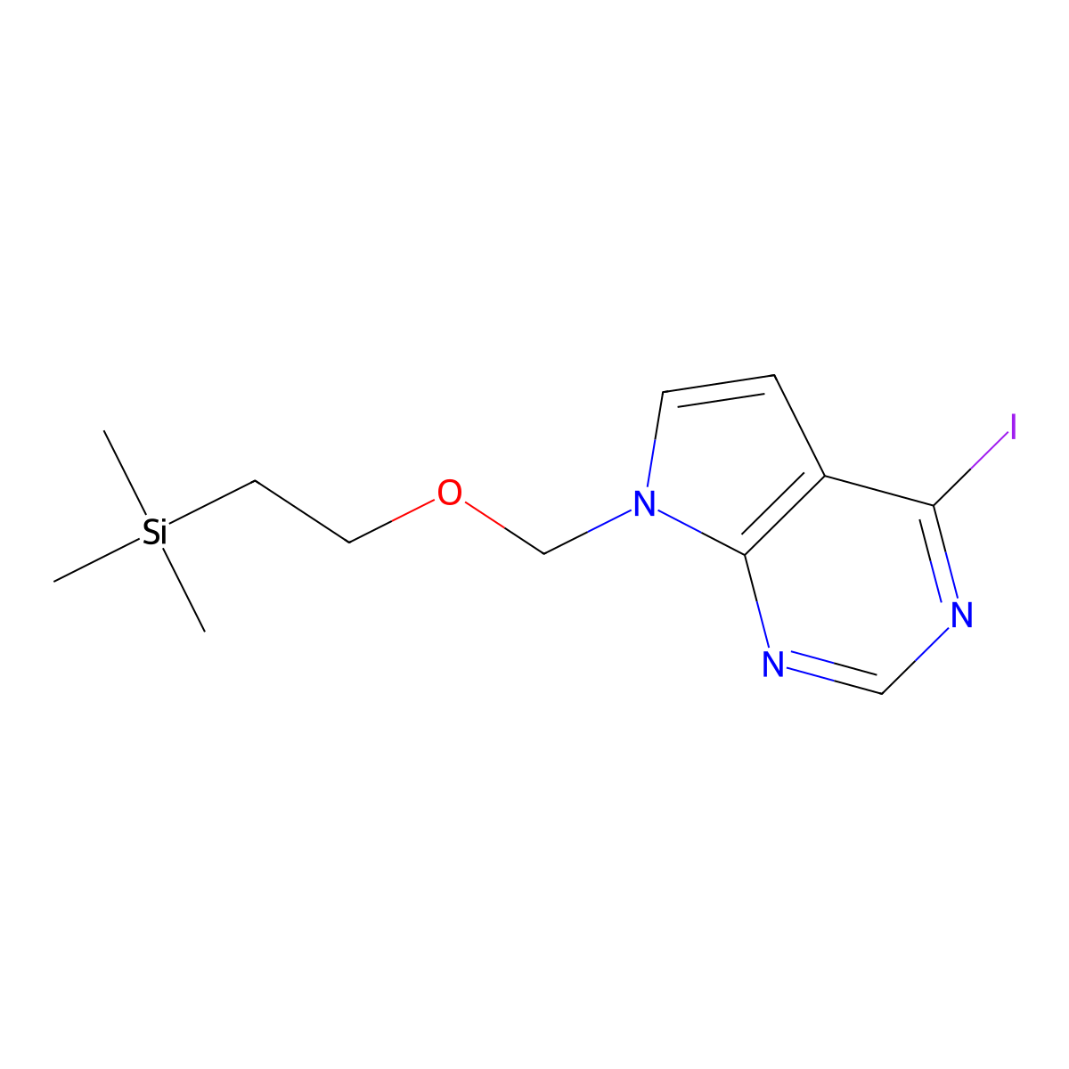 4-iodo-7-{[2-(trimethylsilyl)ethoxy]methyl}-7H-pyrrolo[2,3-d]pyrimidine molecular structure, CAS 1100319-02-5