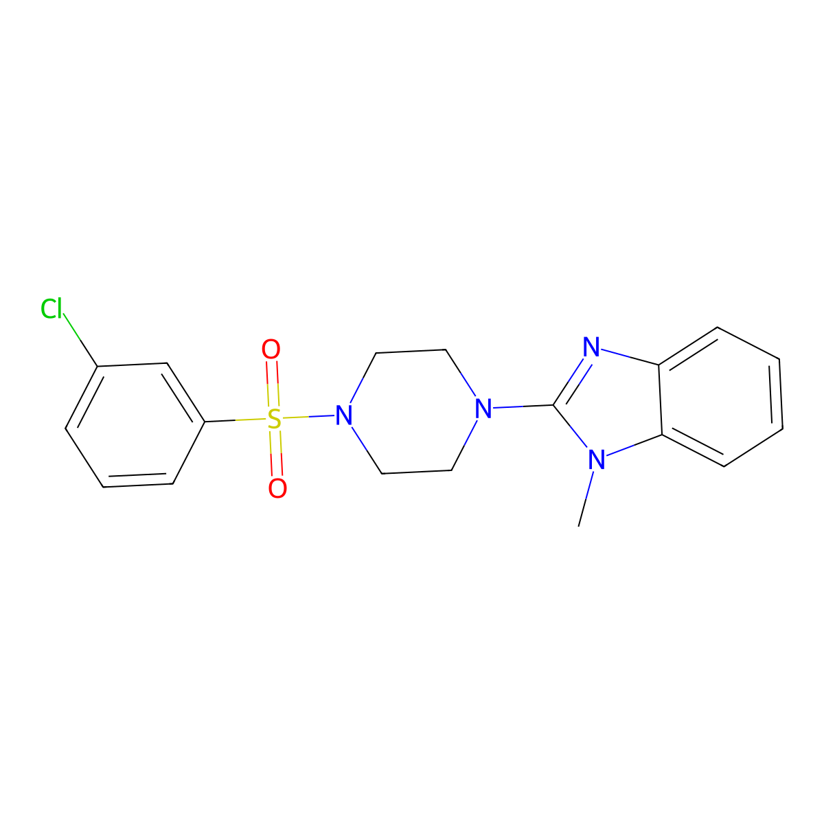 2-(4-((3-chlorophenyl)sulfonyl)piperazin-1-yl)-1-methyl-1H-benzo[d]imidazole molecular structure, CAS 1100332-67-9