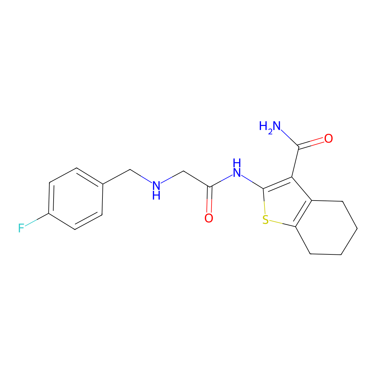 2-(2-((4-Fluorobenzyl)amino)acetamido)-4,5,6,7-tetrahydrobenzo[b]thiophene-3-carboxamide molecular structure, CAS 1100343-72-3