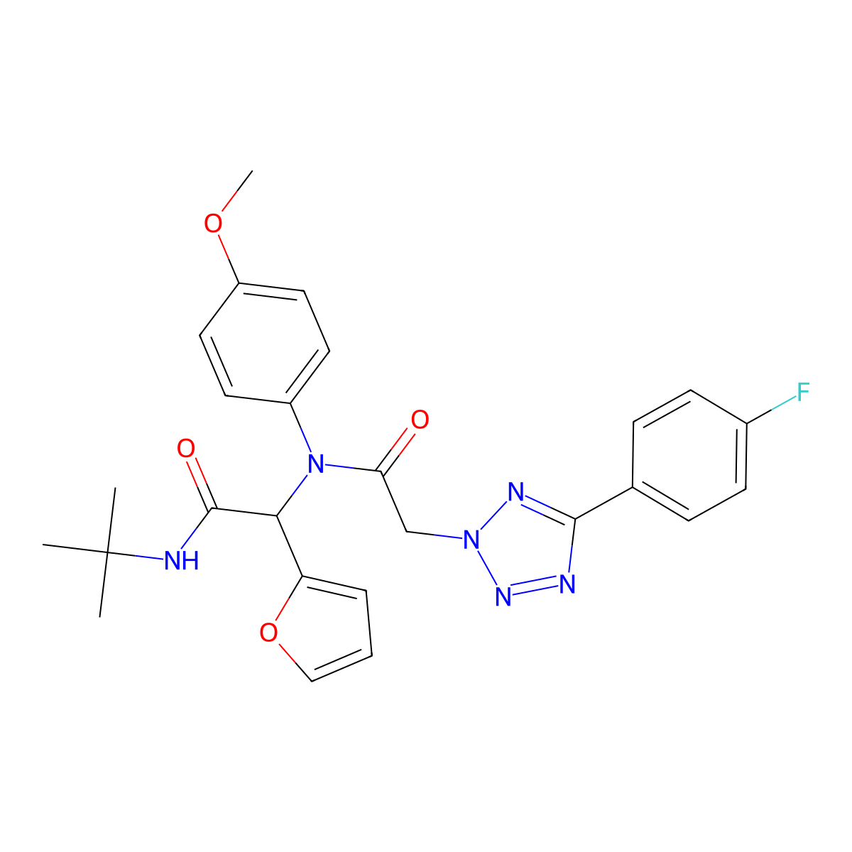 N-[2-[(1,1-Dimethylethyl)amino]-1-(2-furanyl)-2-oxoethyl]-5-(4-fluorophenyl)-N-(4-methoxyphenyl)-2H-tetrazole-2-acetamide molecular structure, CAS 1100358-15-3