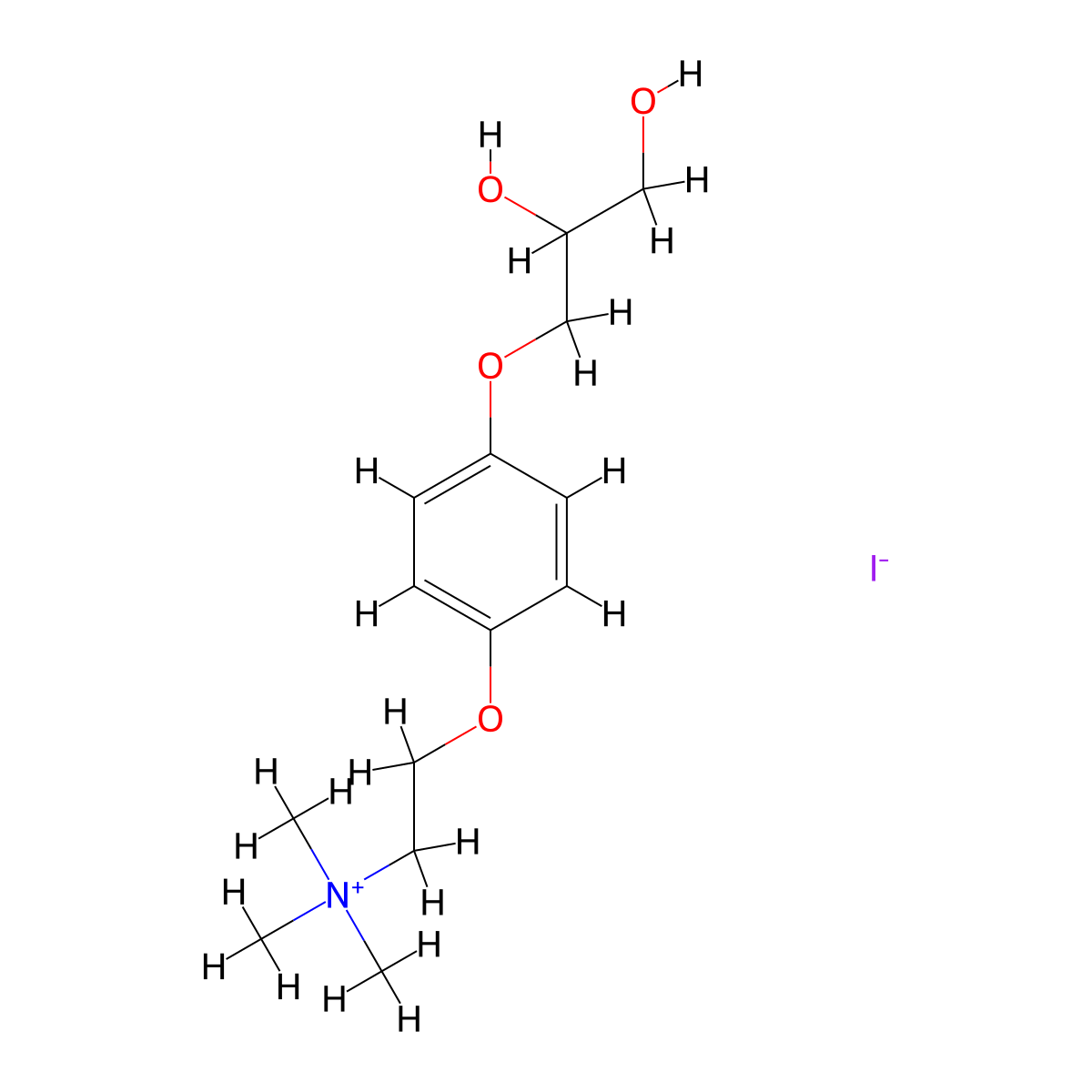 Ammonium, (2-(p-(2,3-dihydroxypropoxy)phenoxy)ethyl)trimethyl-, iodide molecular structure, CAS 110056-43-4