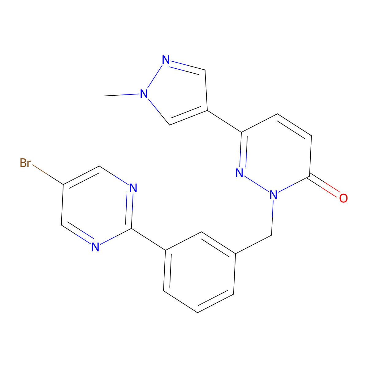 2-(3-(5-Bromopyrimidin-2-yl)benzyl)-6-(1-methyl-1H-pyrazol-4-yl)pyridazin-3(2H)-one molecular structure, CAS 1100598-42-2