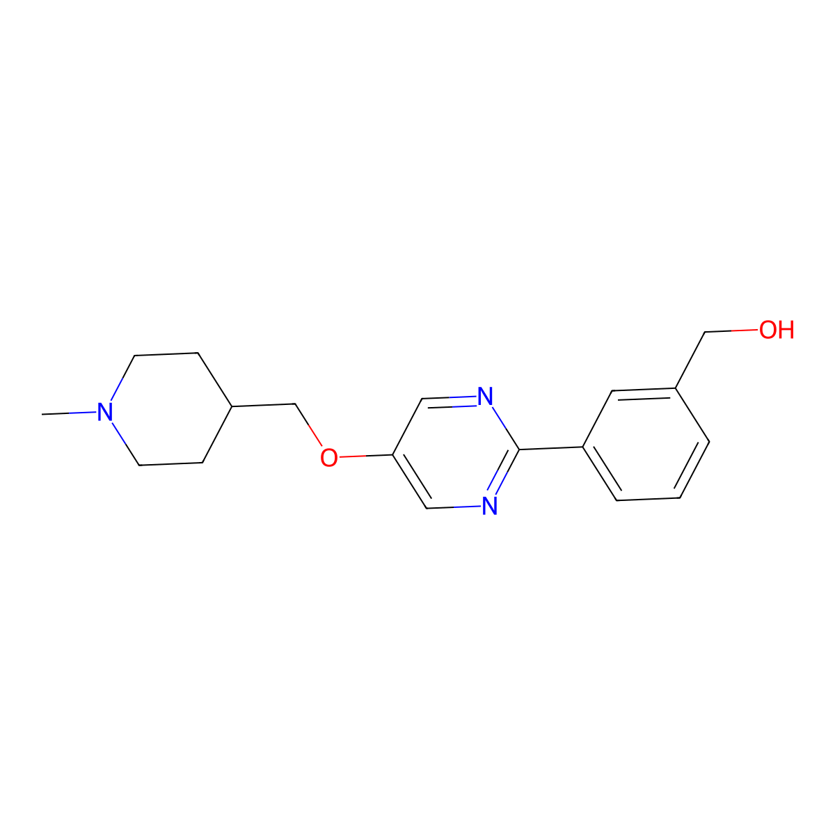 (3-(5-((1-Methylpiperidin-4-yl)methoxy)pyrimidin-2-yl)phenyl)methanol molecular structure, CAS 1100598-48-8