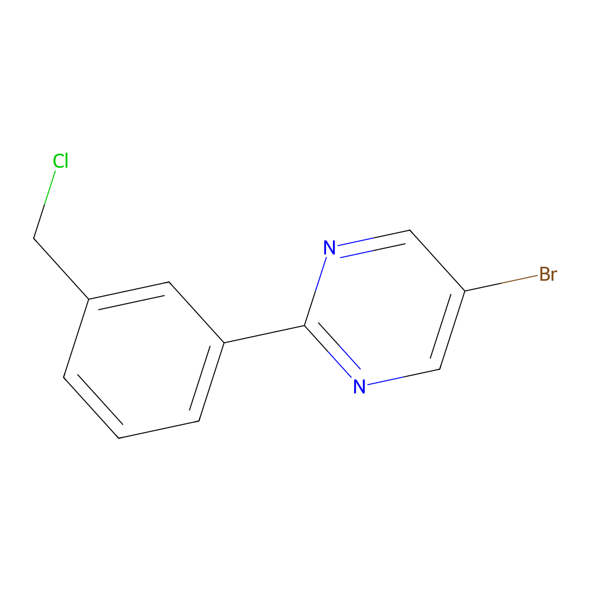 5-Bromo-2-(3-(chloromethyl)phenyl)pyrimidine molecular structure, CAS 1100598-50-2