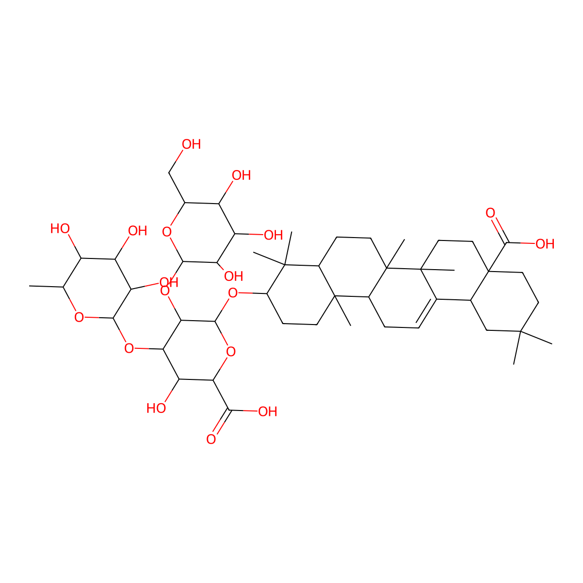 NCGC00384610-01_C48H76O18_Olean-12-en-28-oic acid, 3-[[O-6-deoxy-alpha-L-mannopyranosyl-(1->3)-O-[beta-D-glucopyranosyl-(1->2)]-beta-D-glucopyranuronosyl]oxy]-, (3beta,5xi,9xi,18xi)- molecular structure, CAS 110064-54-5