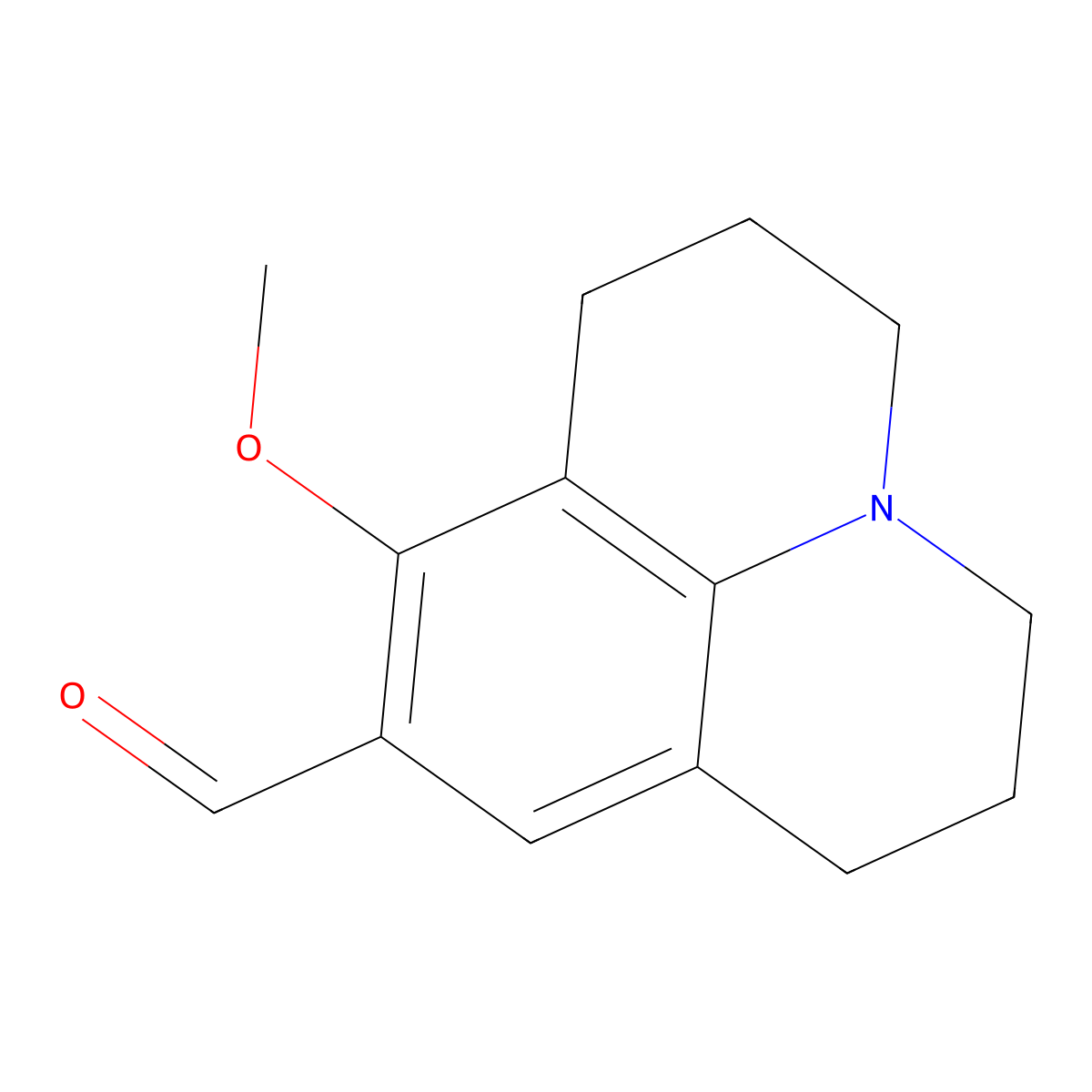 8-methoxy-2,3,6,7-tetrahydro-1H,5H-pyrido[3,2,1-ij]quinoline-9-carbaldehyde molecular structure, CAS 110067-19-1