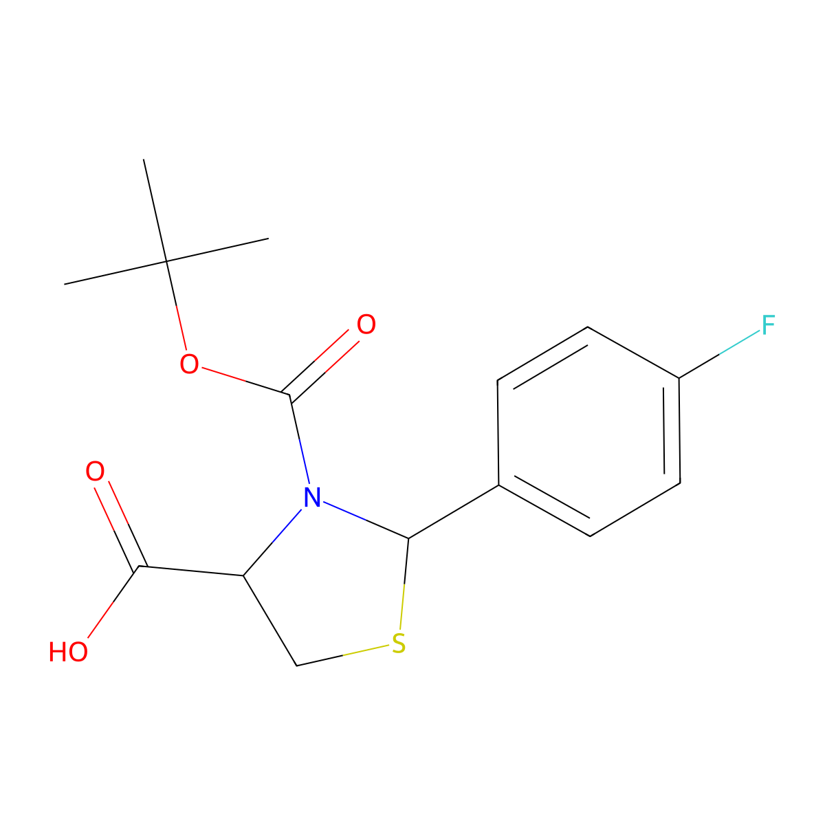 2-(4-Fluorophenyl)-3-[(2-methylpropan-2-yl)oxycarbonyl]-1,3-thiazolidine-4-carboxylic acid molecular structure, CAS 1100706-73-7