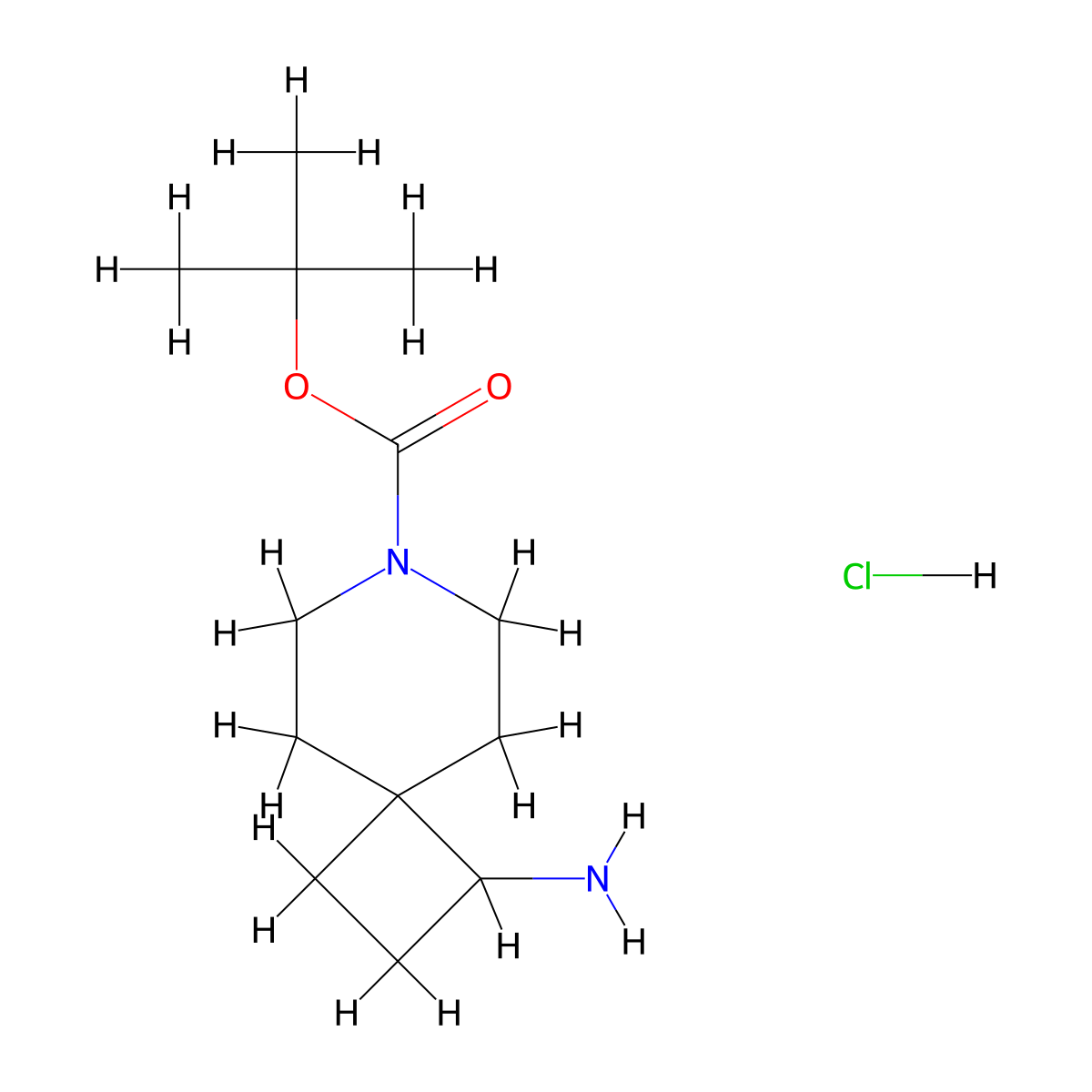 Tert-butyl 1-amino-7-azaspiro(3.5)nonane-7-carboxylate hydrochloride molecular structure, CAS 1100748-78-4