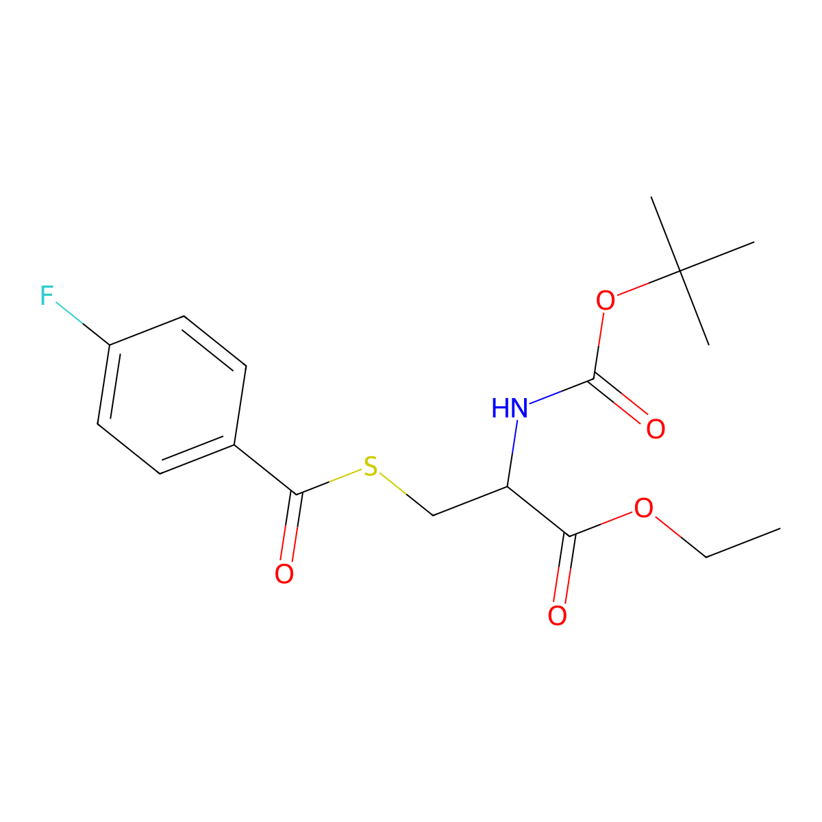 Ethyl 2-[(tert-butoxycarbonyl)amino]-3-[(4-fluorobenzoyl)sulfanyl]propanoate molecular structure, CAS 1100755-75-6