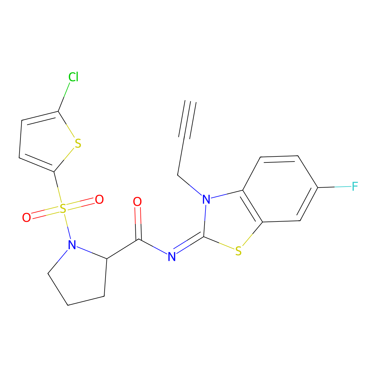 (E)-1-((5-chlorothiophen-2-yl)sulfonyl)-N-(6-fluoro-3-(prop-2-yn-1-yl)benzo[d]thiazol-2(3H)-ylidene)pyrrolidine-2-carboxamide molecular structure, CAS 1100755-77-8