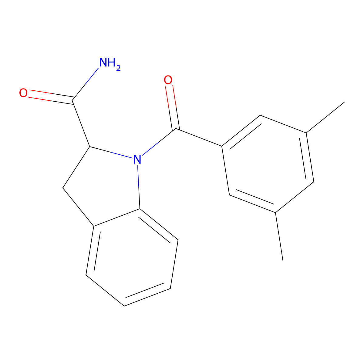 1-(3,5-Dimethylbenzoyl)indoline-2-carboxamide molecular structure, CAS 1100757-46-7