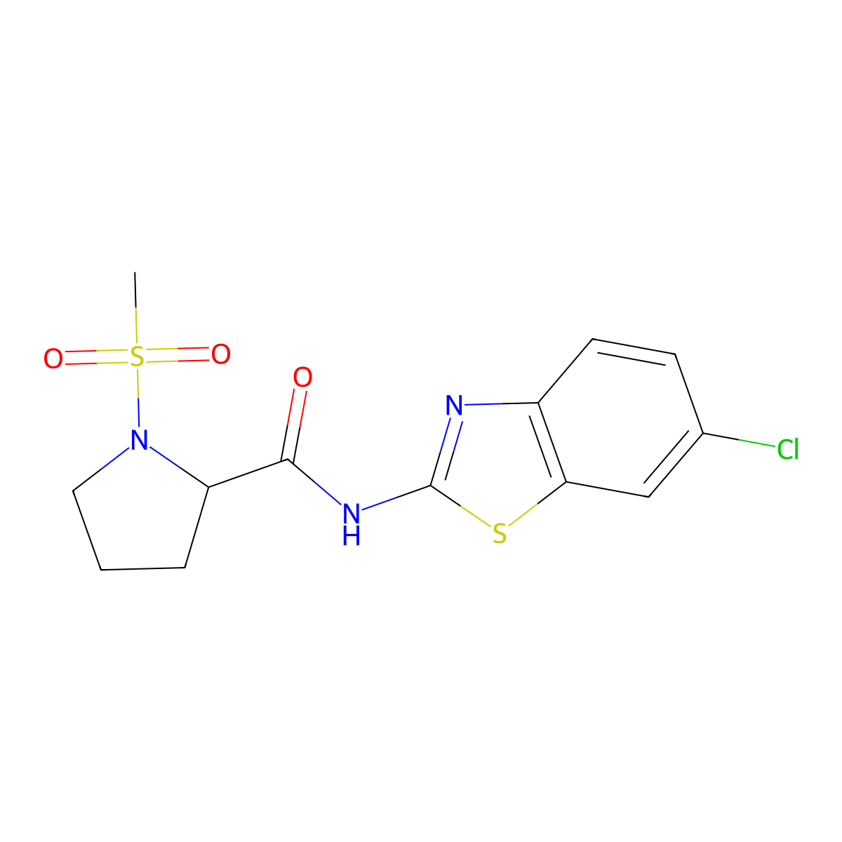 N-(6-chloro-1,3-benzothiazol-2-yl)-1-methanesulfonylpyrrolidine-2-carboxamide molecular structure, CAS 1100757-95-6